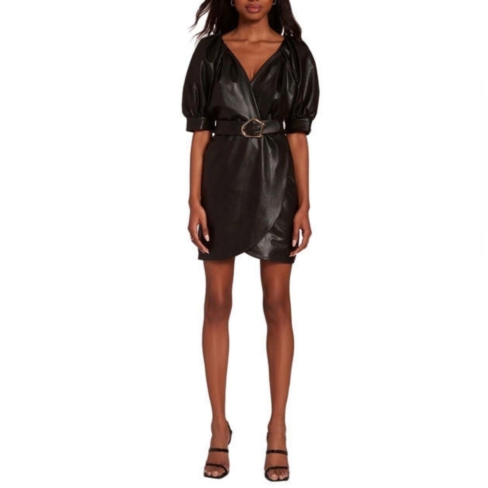 NWT Amanda Uprichard Durand Faux Leather Dress in Black Size Women's XS $224 - Picture 2 of 13